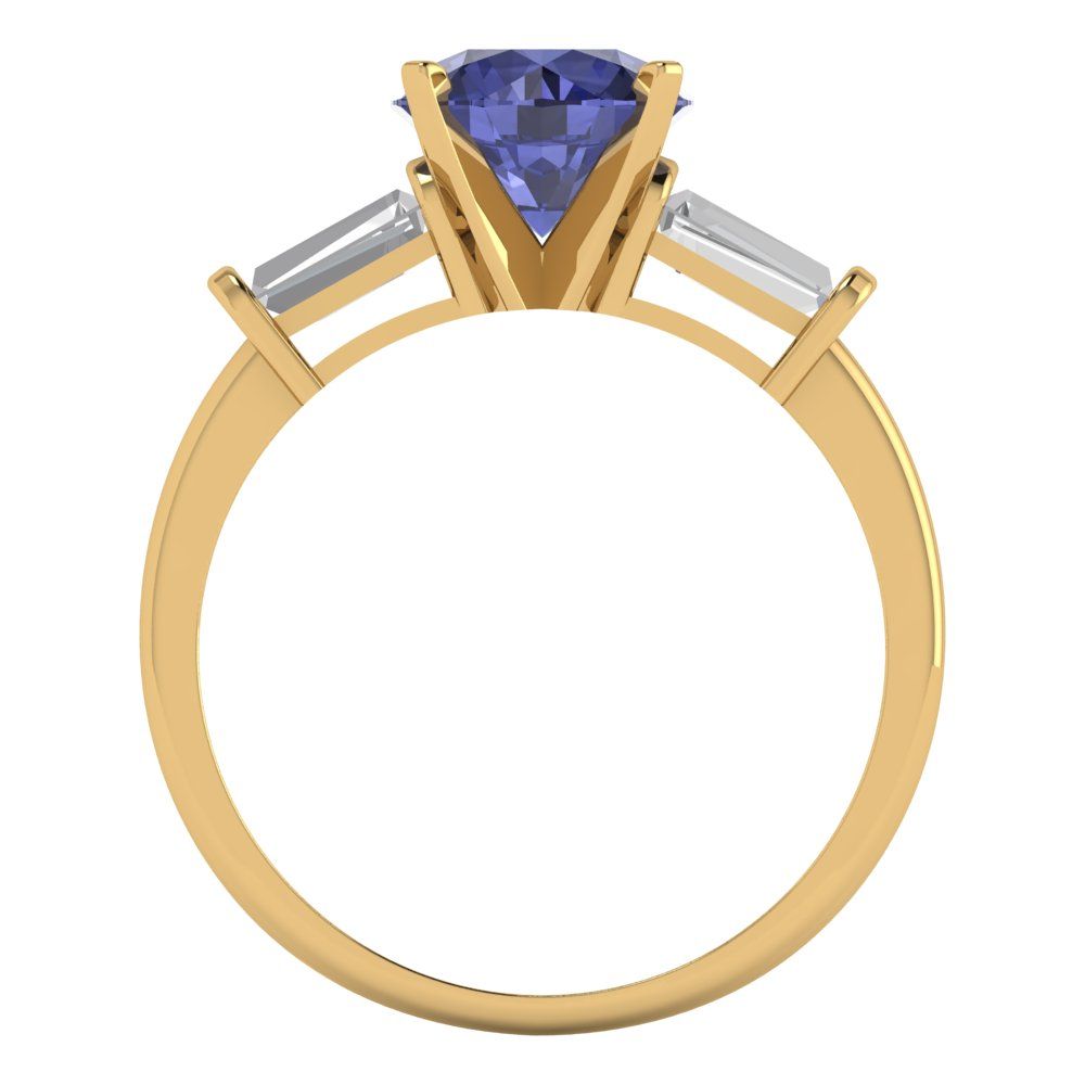 2 cttw Simulated Tanzanite Three-Stone Engagement Ring - Solid Gold (Round Cut,7.5mm)