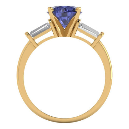 2 cttw Simulated Tanzanite Three-Stone Engagement Ring - Solid Gold (Round Cut,7.5mm)