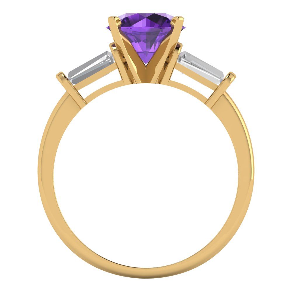 2 cttw Natural Amethyst Three-Stone Engagement Ring - Solid Gold (Round Cut,7.5mm)