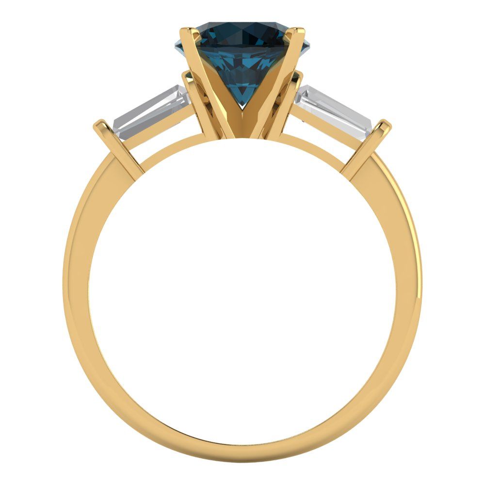 2 cttw Natural London Blue Topaz Three-Stone Engagement Ring - Solid Yellow Gold (VVS1, Round Cut,7.5mm)