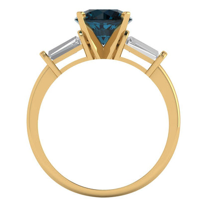 2 cttw Natural London Blue Topaz Three-Stone Engagement Ring - Solid Yellow Gold (VVS1, Round Cut,7.5mm)