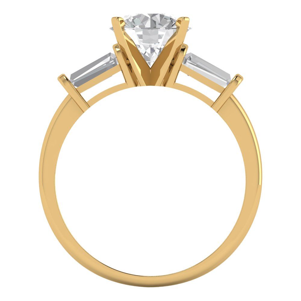 2 cttw White Sapphire Three-Stone Engagement Ring - Solid Yellow Gold (VVS1, Round Cut,7.5mm)