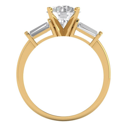 2 cttw White Sapphire Three-Stone Engagement Ring - Solid Yellow Gold (VVS1, Round Cut,7.5mm)