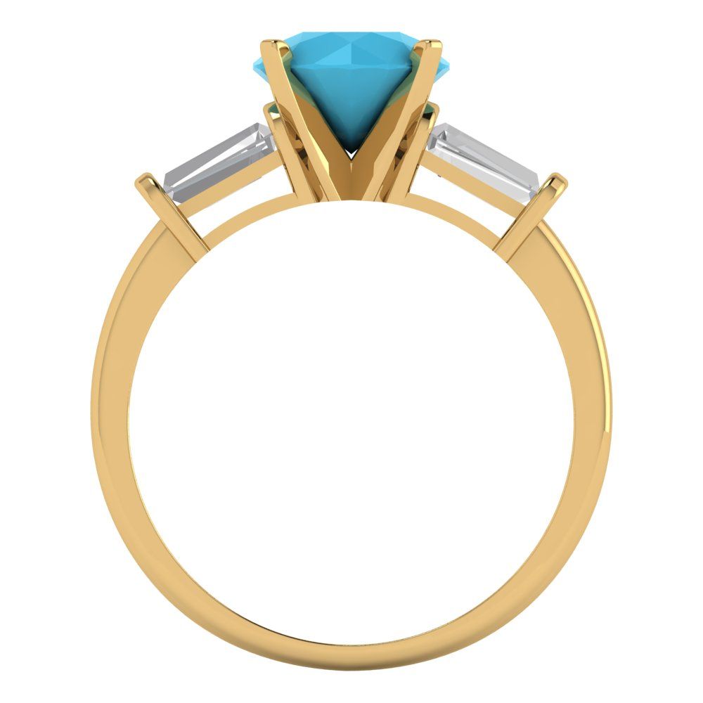 2 cttw Simulated Turquoise Three-Stone Engagement Ring - Solid Gold (Round Cut,7.5mm)