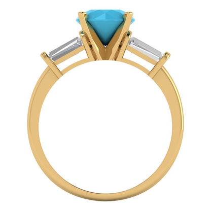 2 cttw Simulated Turquoise Three-Stone Engagement Ring - Solid Gold (Round Cut,7.5mm)