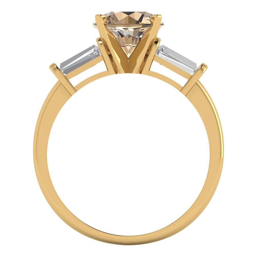 2 cttw Yellow Moissanite Three-Stone Engagement Ring - Solid Yellow Gold (VVS1, Round Cut,7.5mm)