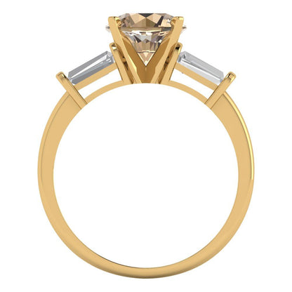 2 cttw Yellow Moissanite Three-Stone Engagement Ring - Solid Yellow Gold (VVS1, Round Cut,7.5mm)
