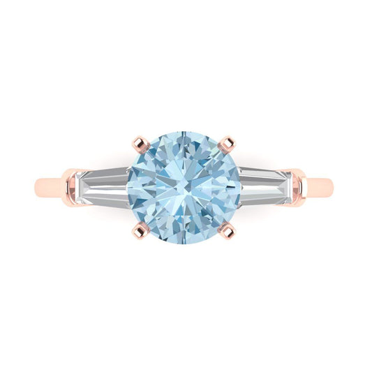 2 cttw Zirconia Simulated Blue Diamond Three-Stone Engagement Ring - Solid Rose Gold (VVS1, Round Cut,7.5mm)