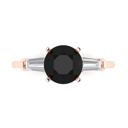 2 cttw Natural Onyx Three-Stone Engagement Ring - Solid Rose Gold (VVS1, Round Cut,7.5mm)