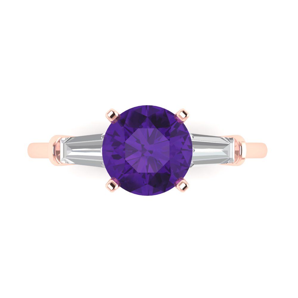 2 cttw Natural Amethyst Three-Stone Engagement Ring - Solid Gold (Round Cut,7.5mm)