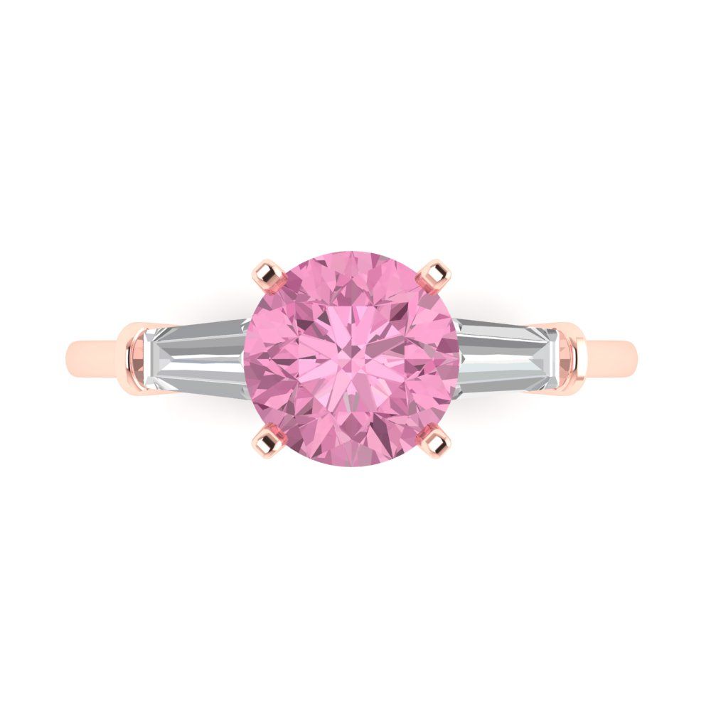 2 cttw Zirconia Simulated Pink Diamond Three-Stone Engagement Ring - Solid Gold (VVS1, Round Cut,7.5mm)