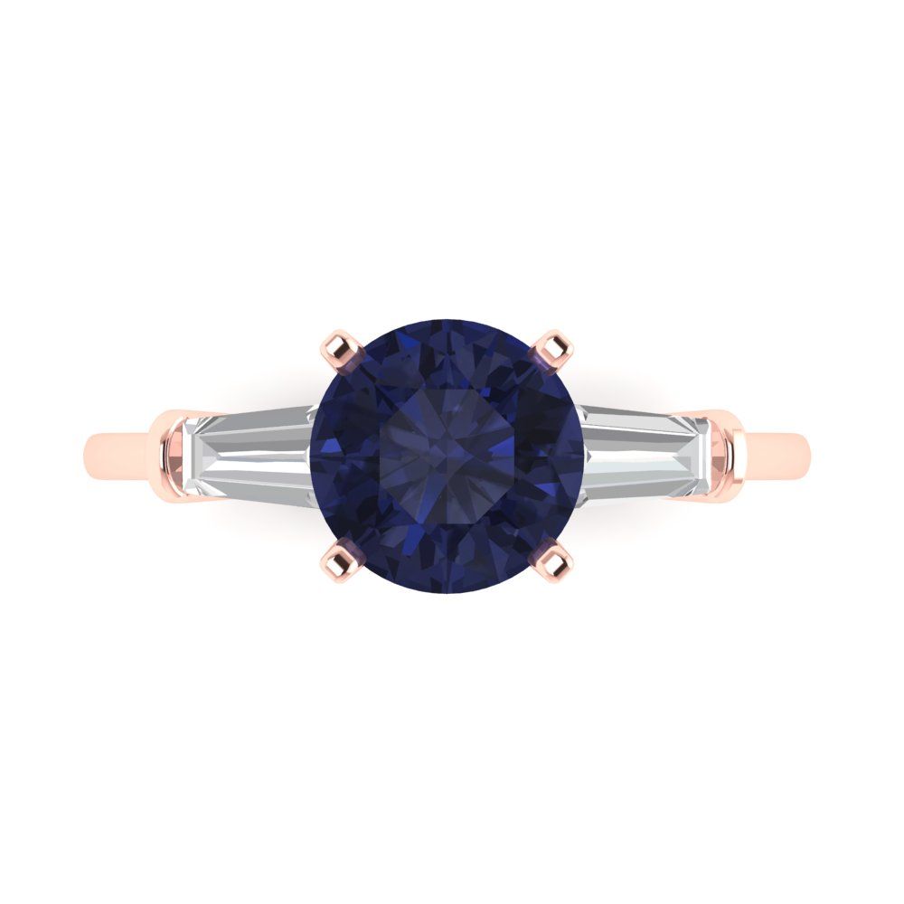 2 cttw Simulated Blue Sapphire Three-Stone Engagement Ring - Solid Gold (Round Cut,7.5mm)