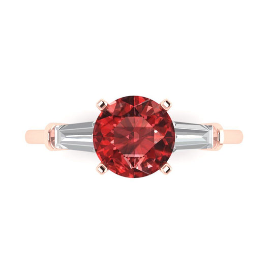 2 cttw Natural Garnet Three-Stone Engagement Ring - Solid Rose Gold (VVS1, Round Cut,7.5mm)