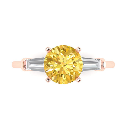 2 cttw Natural Citrine Three-Stone Engagement Ring - Solid Rose Gold (VVS1, Round Cut,7.5mm)