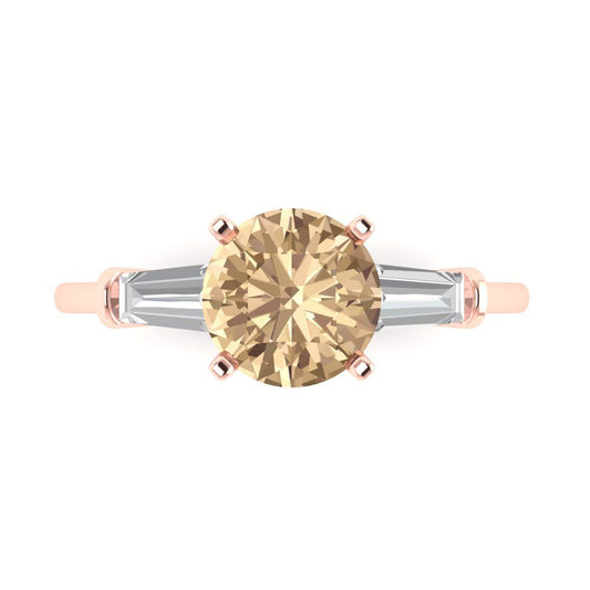 2 cttw Yellow Moissanite Three-Stone Engagement Ring - Solid Rose Gold (VVS1, Round Cut,7.5mm)