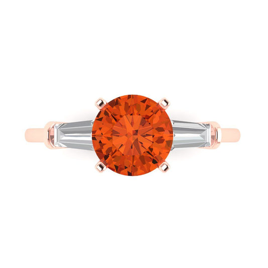 2 cttw Zirconia Simulated Red Diamond Three-Stone Engagement Ring - Solid Rose Gold (VVS1, Round Cut,7.5mm)