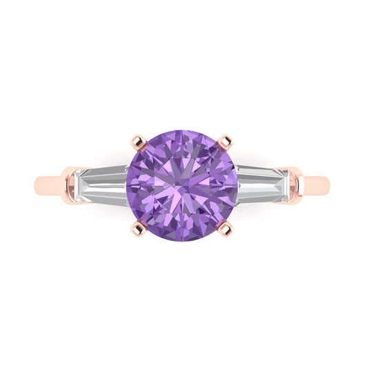 2 cttw Simulated Alexandrite Three-Stone Engagement Ring - Solid Rose Gold (VVS1, Round Cut,7.5mm)
