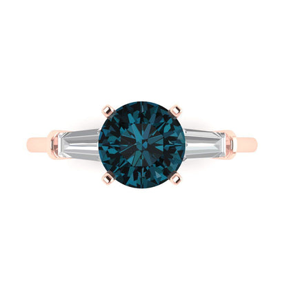2 cttw Natural London Blue Topaz Three-Stone Engagement Ring - Solid Gold (Round Cut,7.5mm)