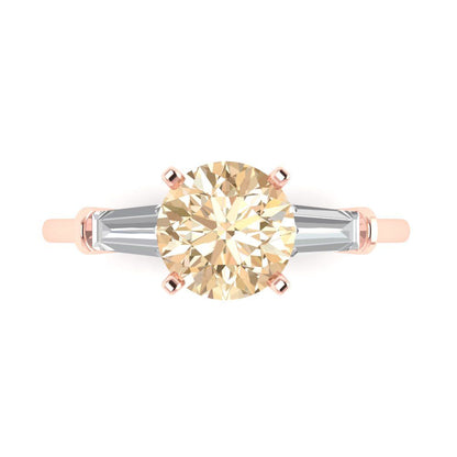 2 cttw Natural Morganite Three-Stone Engagement Ring - Solid Gold (Round Cut,7.5mm)