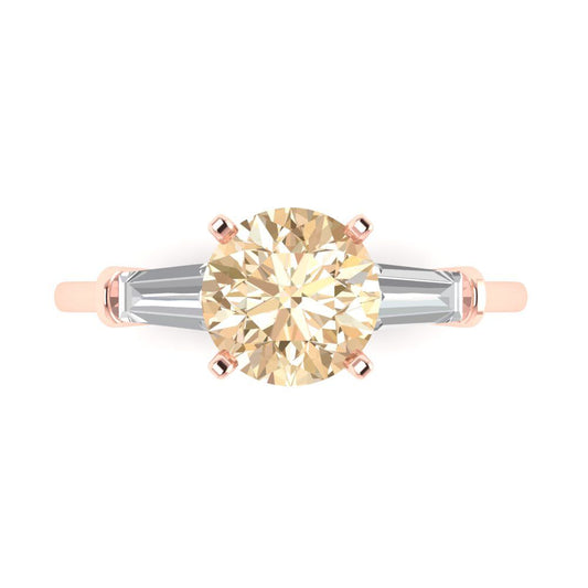 2 cttw Natural Morganite Three-Stone Engagement Ring - Solid Rose Gold (VVS1, Round Cut,7.5mm)