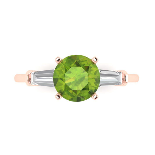 2 cttw Natural Peridot Three-Stone Engagement Ring - Solid Rose Gold (VVS1, Round Cut,7.5mm)