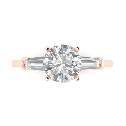 2 cttw White Sapphire Three-Stone Engagement Ring - Solid Rose Gold (VVS1, Round Cut,7.5mm)