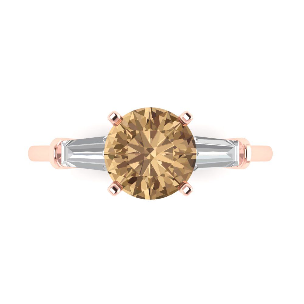 2 cttw Zirconia Simulated Champagne Diamond Three-Stone Engagement Ring - Solid Gold (VVS1, Round Cut,7.5mm)