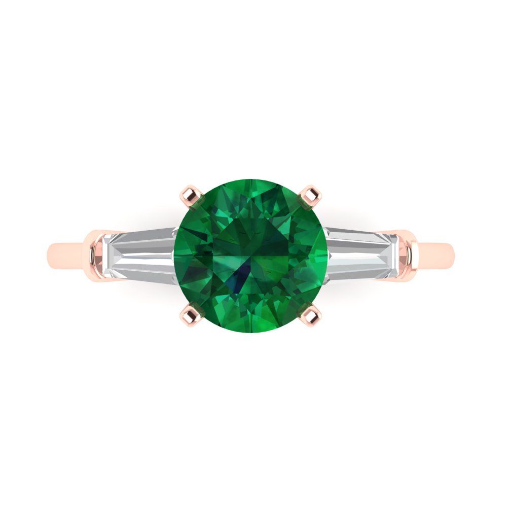 2 cttw Simulated Emerald Three-Stone Engagement Ring - Solid Gold (Round Cut,7.5mm)