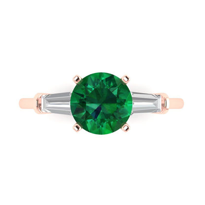 2 cttw Simulated Emerald Three-Stone Engagement Ring - Solid Gold (Round Cut,7.5mm)