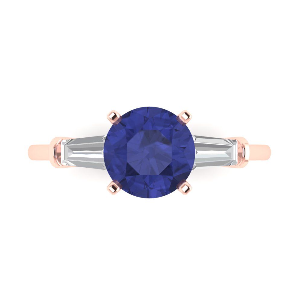 2 cttw Simulated Tanzanite Three-Stone Engagement Ring - Solid Gold (Round Cut,7.5mm)