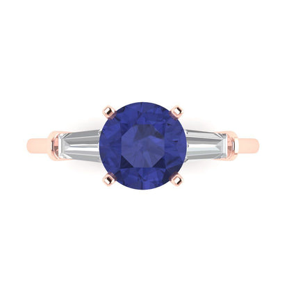 2 cttw Simulated Tanzanite Three-Stone Engagement Ring - Solid Gold (Round Cut,7.5mm)