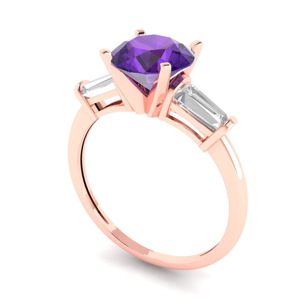 2 cttw Natural Amethyst Three-Stone Engagement Ring - Solid Gold (Round Cut,7.5mm)