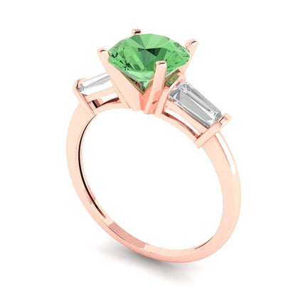 2 cttw Zirconia Simulated Green Diamond Three-Stone Engagement Ring - Solid Gold (VVS1, Round Cut,7.5mm)