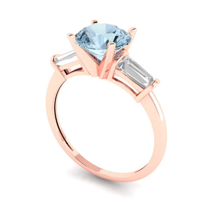 2 cttw Natural Aquamarine Three-Stone Engagement Ring - Solid Gold (Round Cut,7.5mm)