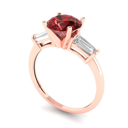 2 cttw Natural Garnet Three-Stone Engagement Ring - Solid Gold (Round Cut,7.5mm)