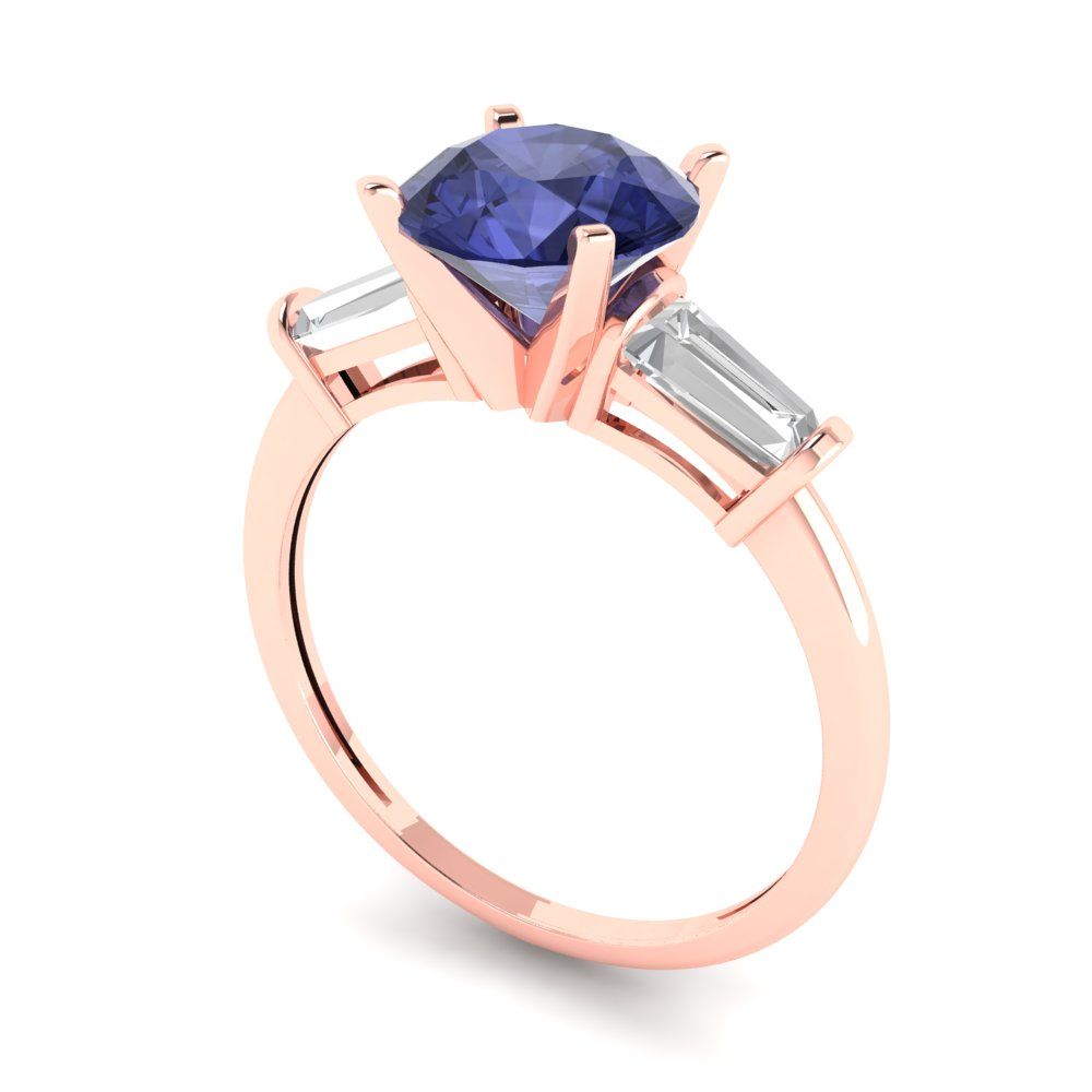 2 cttw Simulated Tanzanite Three-Stone Engagement Ring - Solid Gold (Round Cut,7.5mm)
