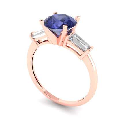 2 cttw Simulated Tanzanite Three-Stone Engagement Ring - Solid Gold (Round Cut,7.5mm)