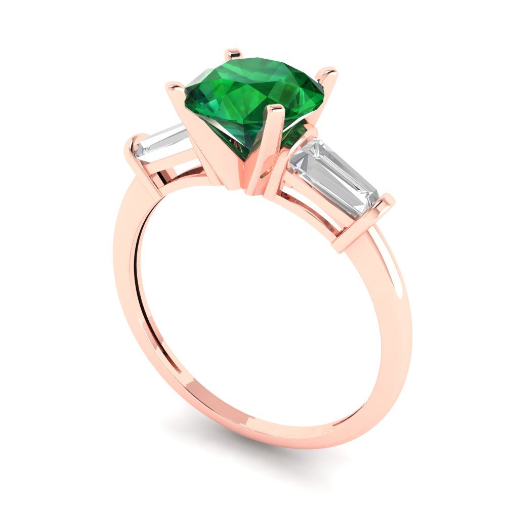 2 cttw Simulated Emerald Three-Stone Engagement Ring - Solid Gold (Round Cut,7.5mm)