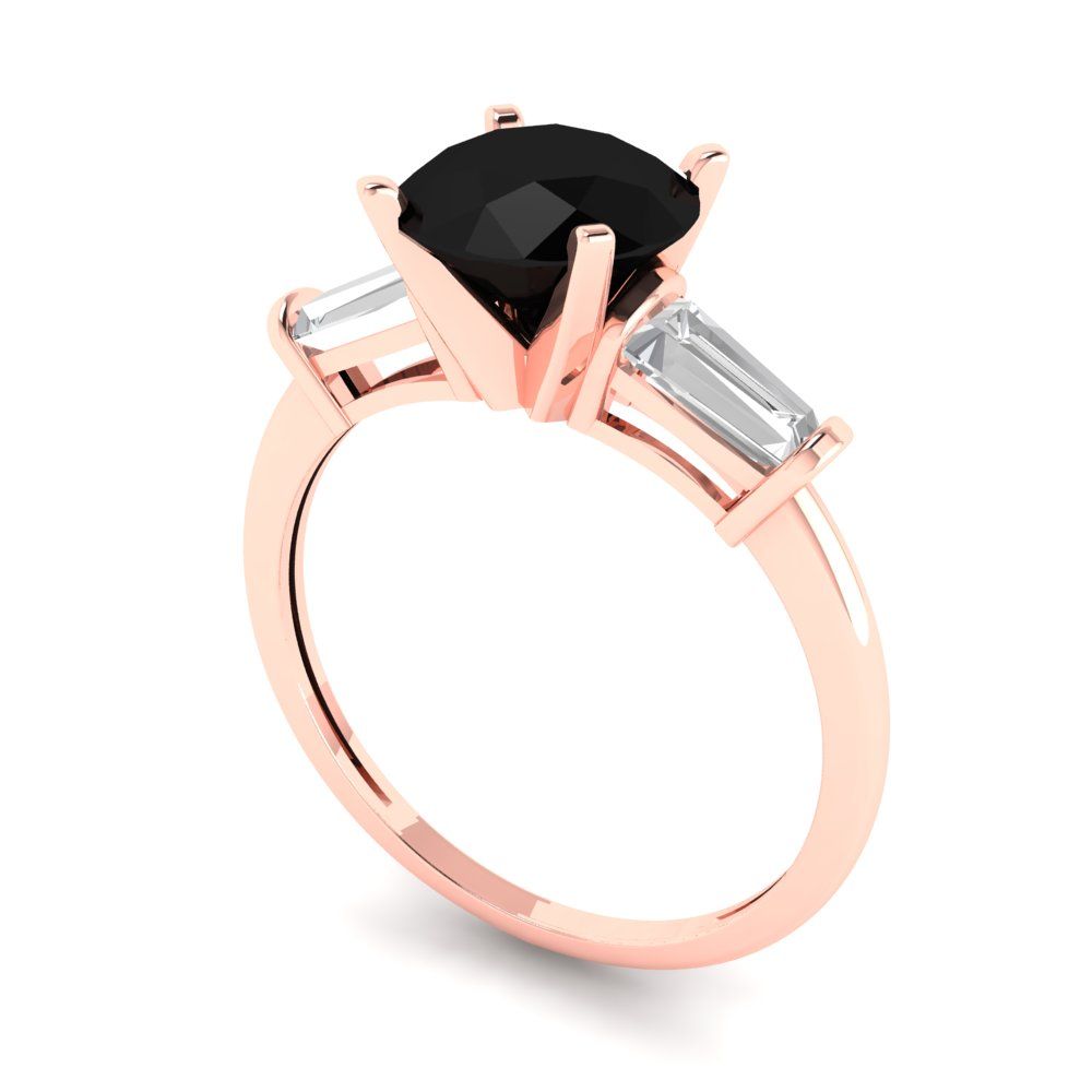 2 cttw Natural Onyx Three-Stone Engagement Ring - Solid Gold (Round Cut,7.5mm)