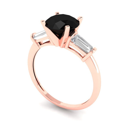 2 cttw Natural Onyx Three-Stone Engagement Ring - Solid Gold (Round Cut,7.5mm)