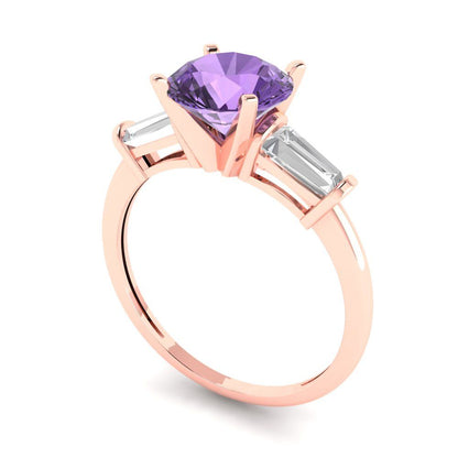 2 cttw Simulated Alexandrite Three-Stone Engagement Ring - Solid Gold (Round Cut,7.5mm)