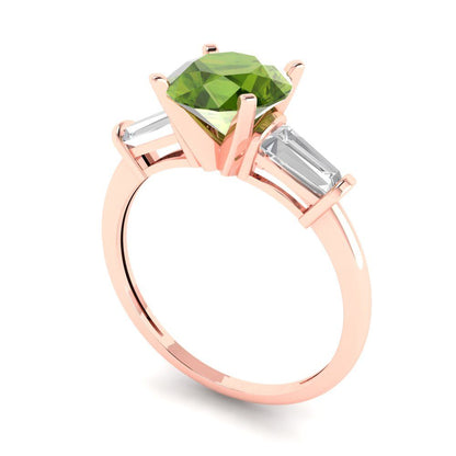 2 cttw Natural Peridot Three-Stone Engagement Ring - Solid Gold (Round Cut,7.5mm)