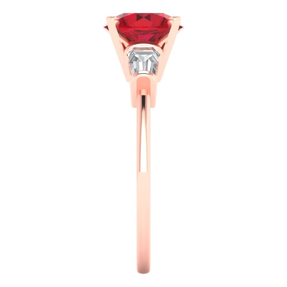 2 cttw Simulated Ruby Three-Stone Engagement Ring - Solid Rose Gold (VVS1, Round Cut,7.5mm)
