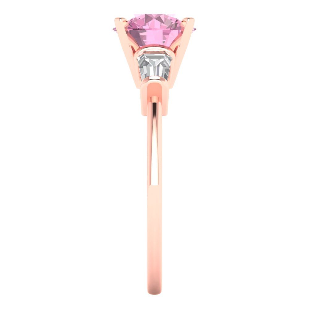 2 cttw Zirconia Simulated Pink Diamond Three-Stone Engagement Ring - Solid Gold (VVS1, Round Cut,7.5mm)