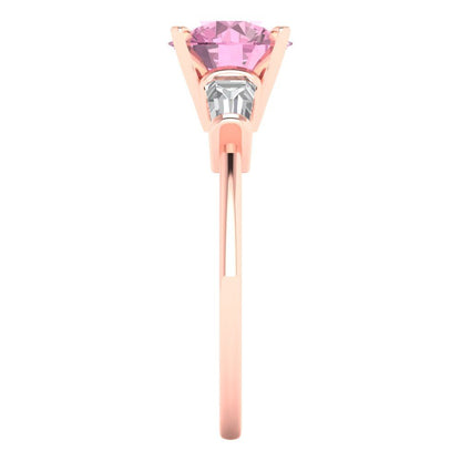 2 cttw Zirconia Simulated Pink Diamond Three-Stone Engagement Ring - Solid Gold (VVS1, Round Cut,7.5mm)