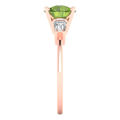 2 cttw Natural Peridot Three-Stone Engagement Ring - Solid Gold (Round Cut,7.5mm)