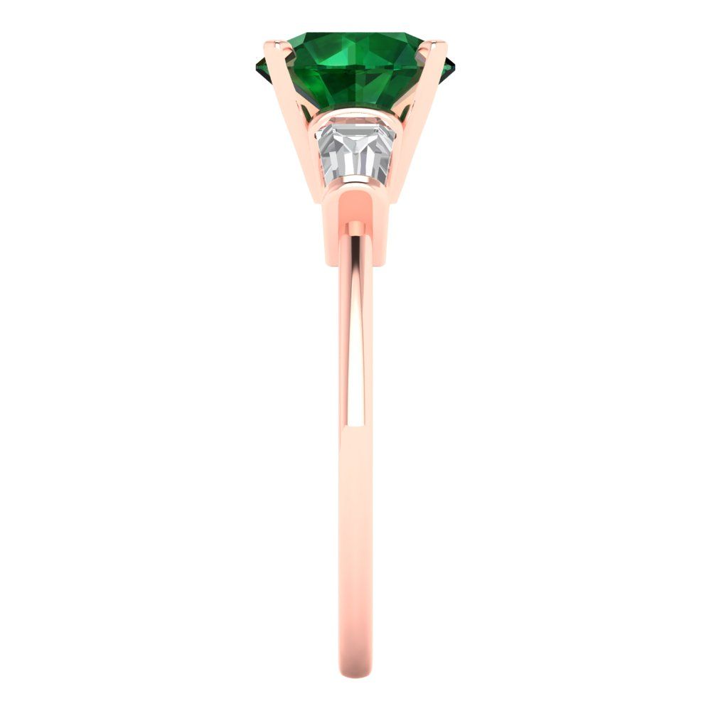 2 cttw Simulated Emerald Three-Stone Engagement Ring - Solid Gold (Round Cut,7.5mm)