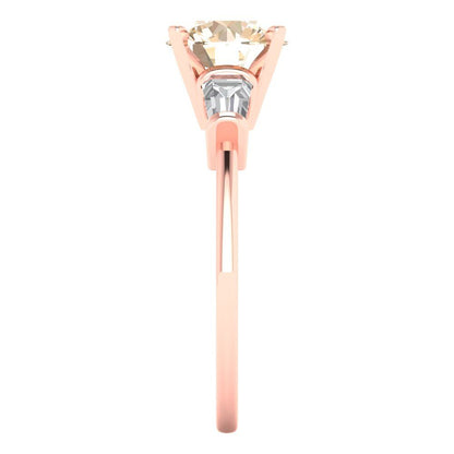 2 cttw Natural Morganite Three-Stone Engagement Ring - Solid Gold (Round Cut,7.5mm)