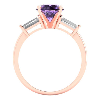 2 cttw Simulated Alexandrite Three-Stone Engagement Ring - Solid Gold (Round Cut,7.5mm)