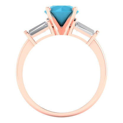 2 cttw Simulated Turquoise Three-Stone Engagement Ring - Solid Gold (Round Cut,7.5mm)